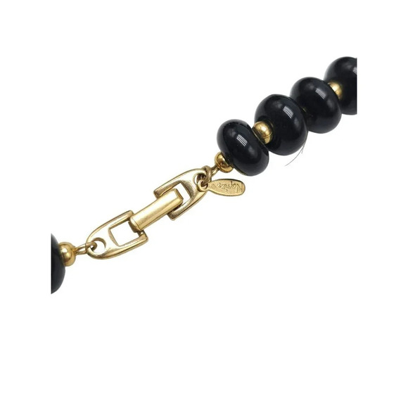 Napier Black Gold Bead Necklace Flat Round Beads Chunky Jewelry 24 inches - Picture 4 of 5